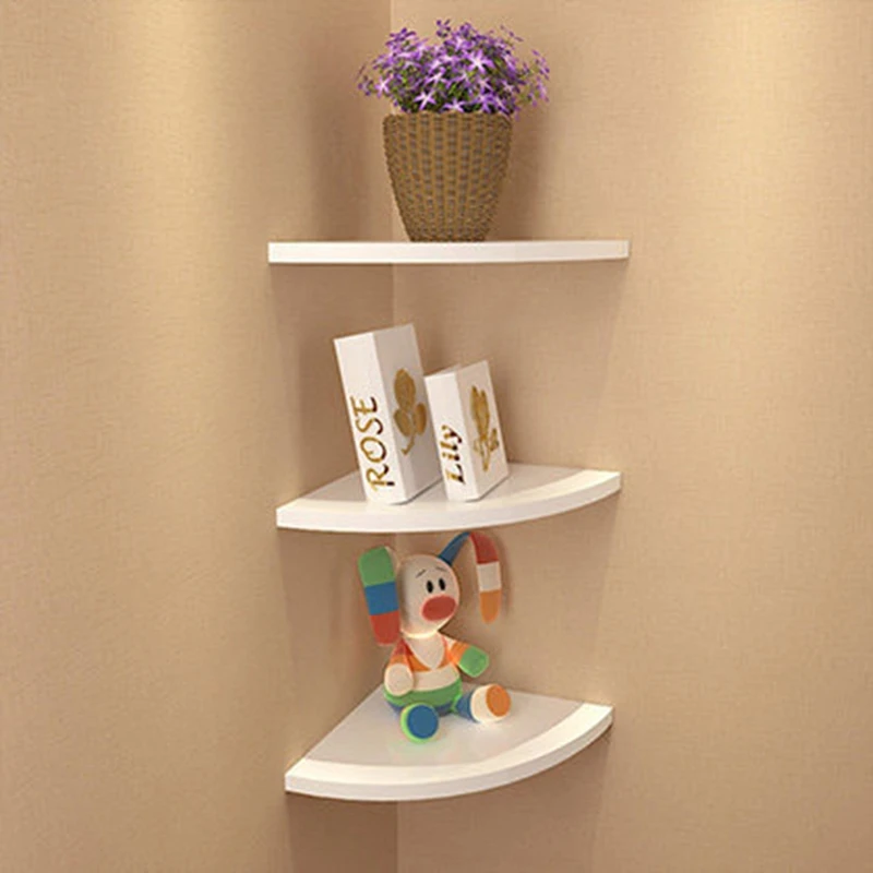 ABWR rak buku sudut dinding, rak dinding bentuk kipas, rak sudut segitiga, rak berbentuk kipas