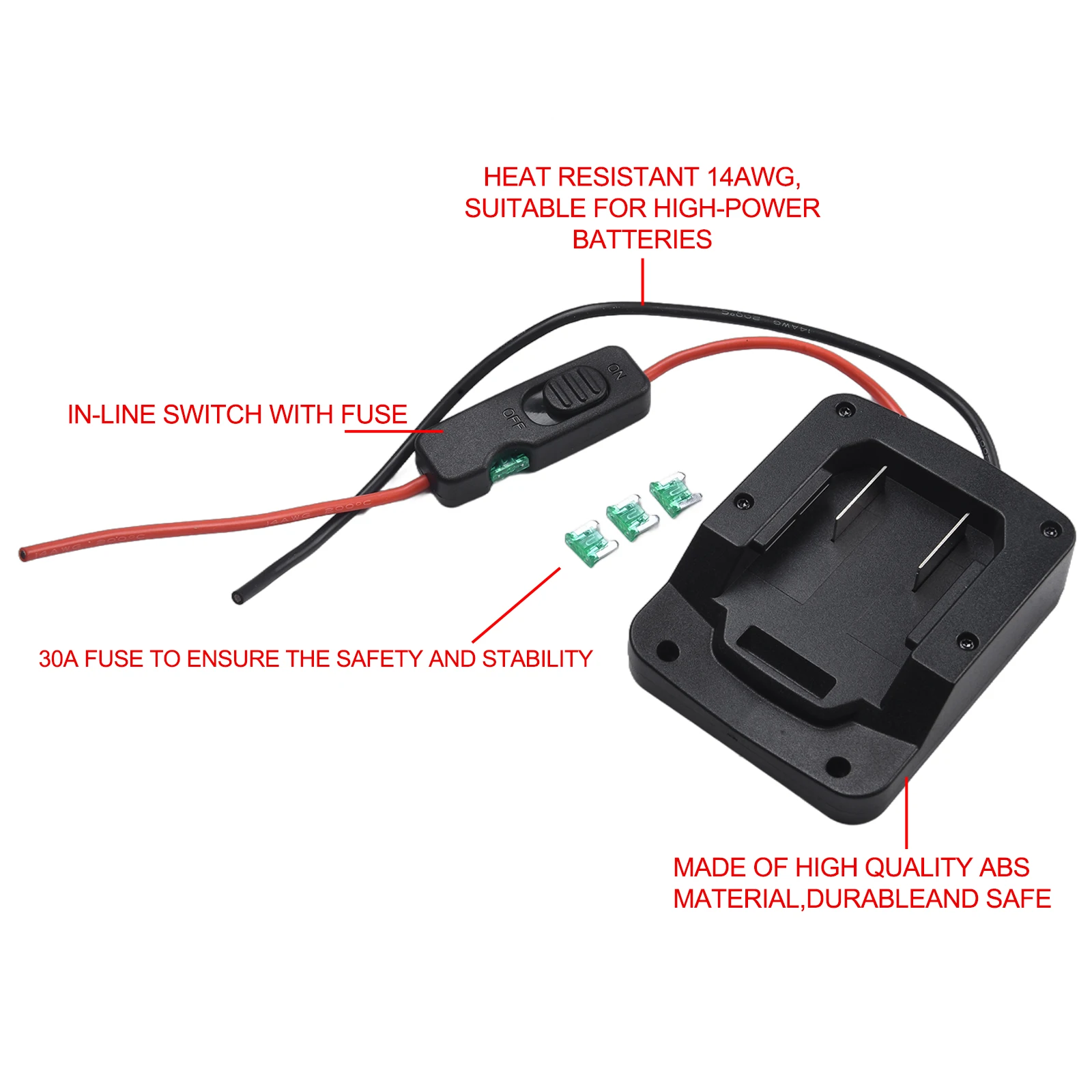 Adaptador de bateria para equipe parkside x20v, com fusível e interruptor, conector de alimentação, evita adaptador de corrente excessiva, peças de ferramentas elétricas