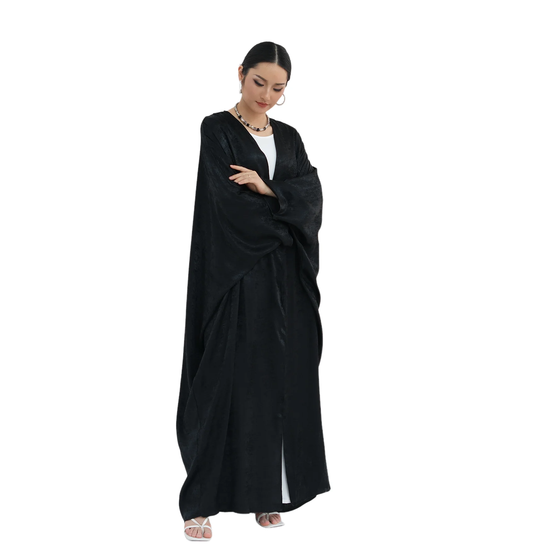 

2026 Middle Eastern Muslim Robe Fashion Soft Ramadan Bat Sleeves Long sleeved Coat Women's Arabic Robe Morocco Jalabiya Vestidos