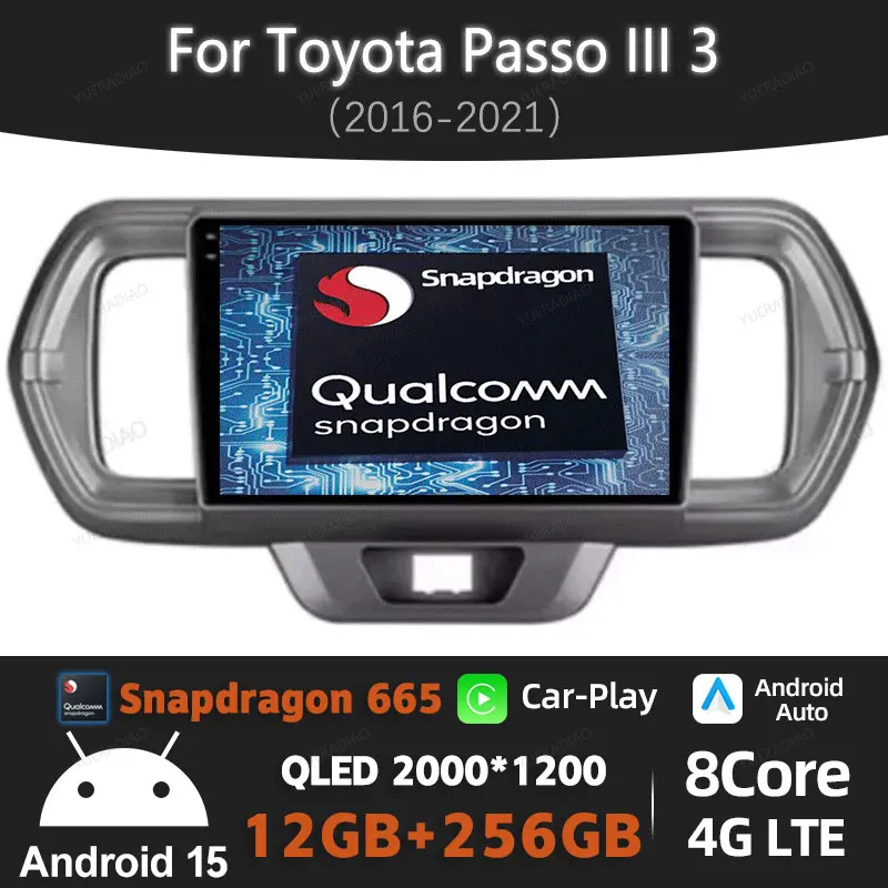 

Автомобильное радио Android 15 для Toyota Passo III 3 2016-2021 Qualcomm BT 4G LTE 5G WIFI GPS NAVI Головное устройство QLED 2DIN Carplay Auto