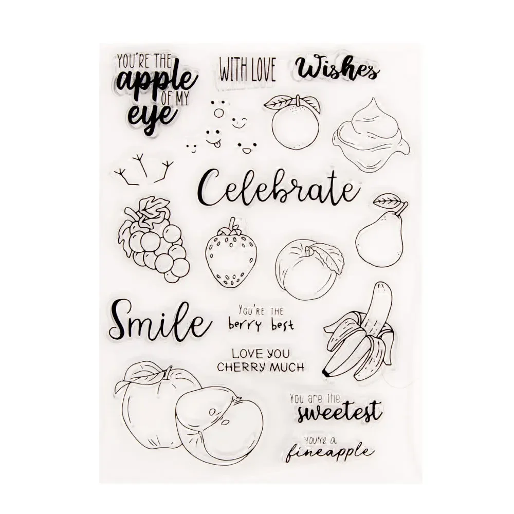 1pcs Fruits Words Clear Stamps for Card Making Scrapbooking Birthday Thanksgiving Christmas Valentine's Day Silicone Stamps