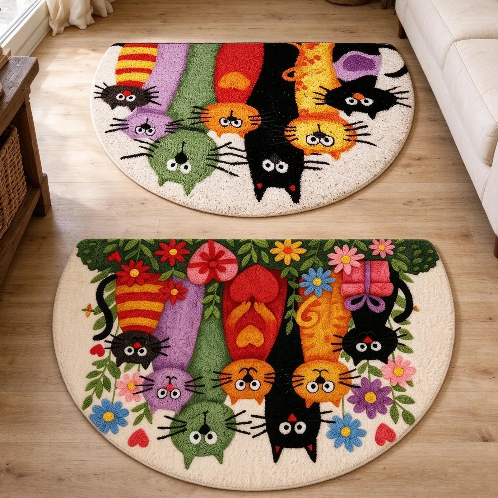 Cartoon Kitten Anti-slip Carpet Colorful Welcome Mat Stain-Resistant Doormat Rug For Bedroom Carpet For Live Room Home Decor