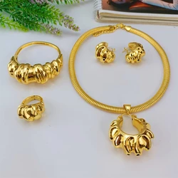 EMMA Italian Women Jewelry Set Big Pendant Gold Plated Necklace Earrings Bracelet Ring Birthday Party Jewelry Accessories