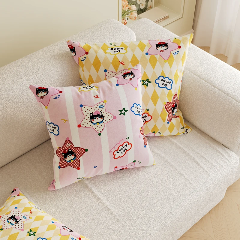 Cartoon Pillowcase Living Room Sofa Backrest Pad with Core High-End Feeling Bedroom Pillow Homestay Decoration Pillow Removab...