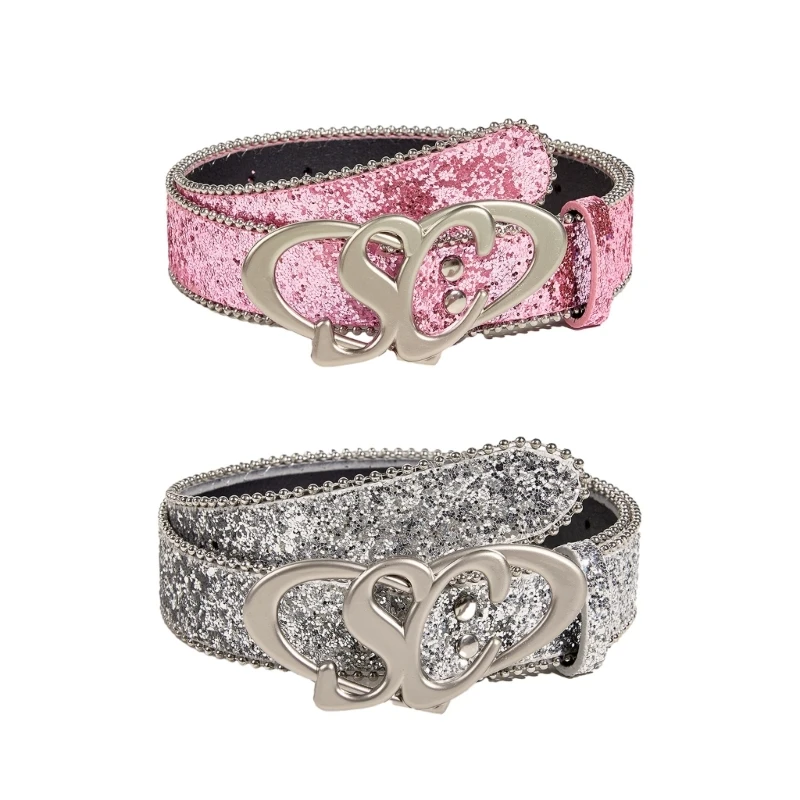 

Pink Silver Belts Sequins Western Belts Jeans Pants Dresses Belts with Buckle