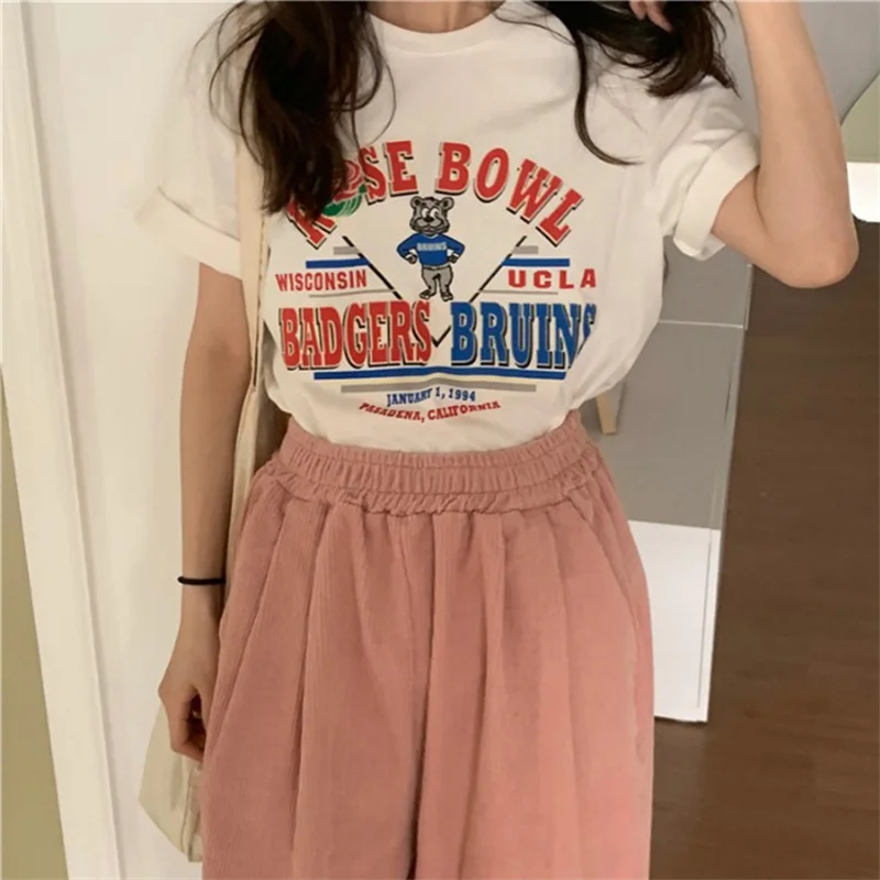 2025 مطبوعة قصيرة الأكمام حجم كبير المرأة تي شيرتات قصيرة الاكمام الصيف فضفاض المرأة تي شيرت عالية الجودة إلكتروني نمط CCXX224