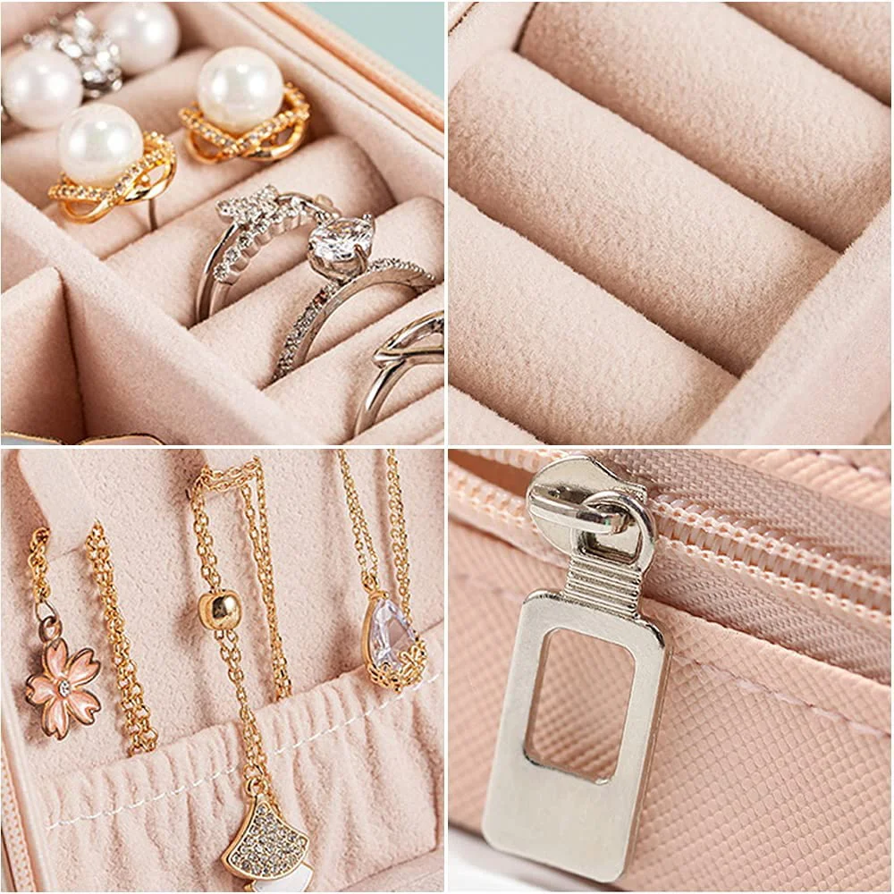 Portable Jewelry Storage Box Travel Organizer Leather Storage Earrings Necklace Ring Jewelrys Case Rose Flower Lettern Pattern