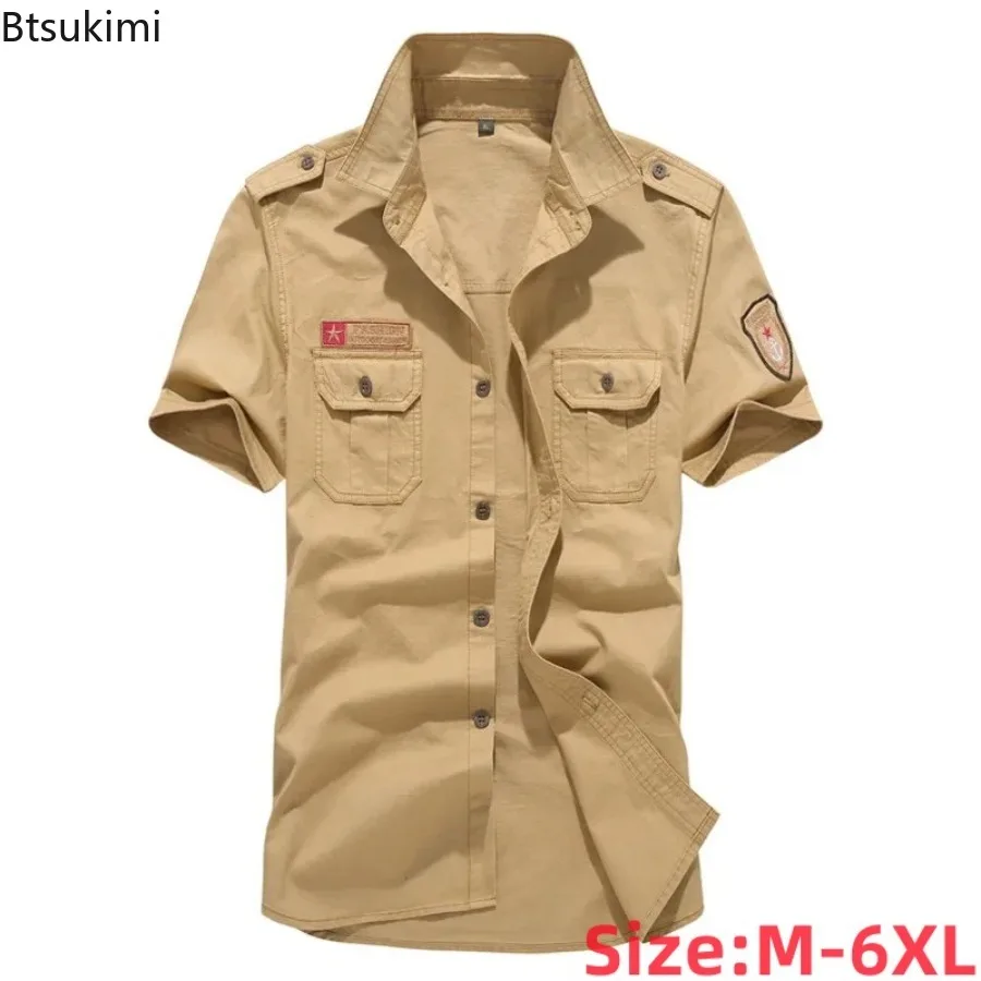 

New Men's Korean Slim Fit Short Sleeve Shirt Summer Youth Trendy Army Style Casual Blouse Tops Comfortable Breathable Garment