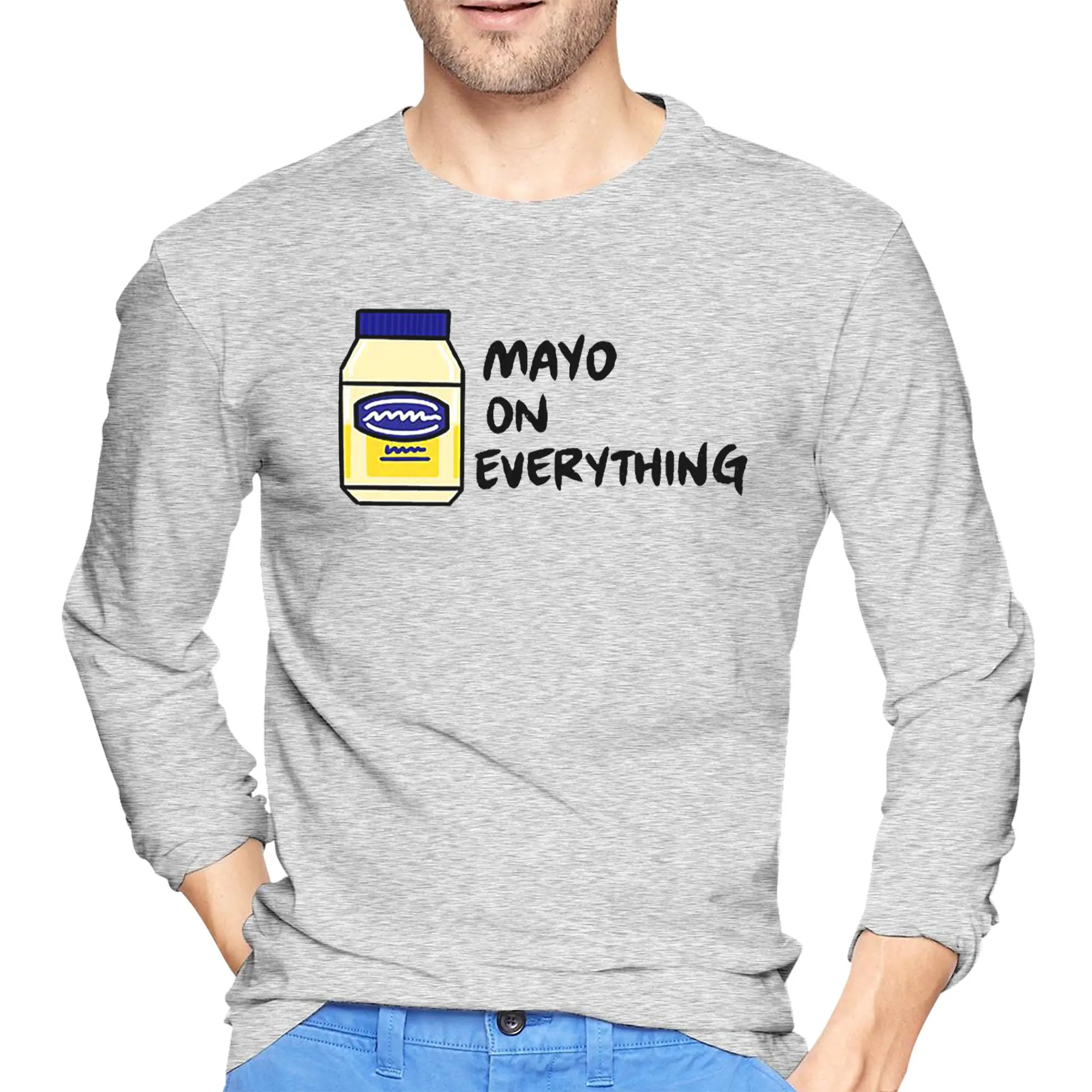 

Mayo (Mayonnaise) On Everything Men's Long Sleeved T-shirt Fashion Round Neck T shirts Spring and Autumn Men tops