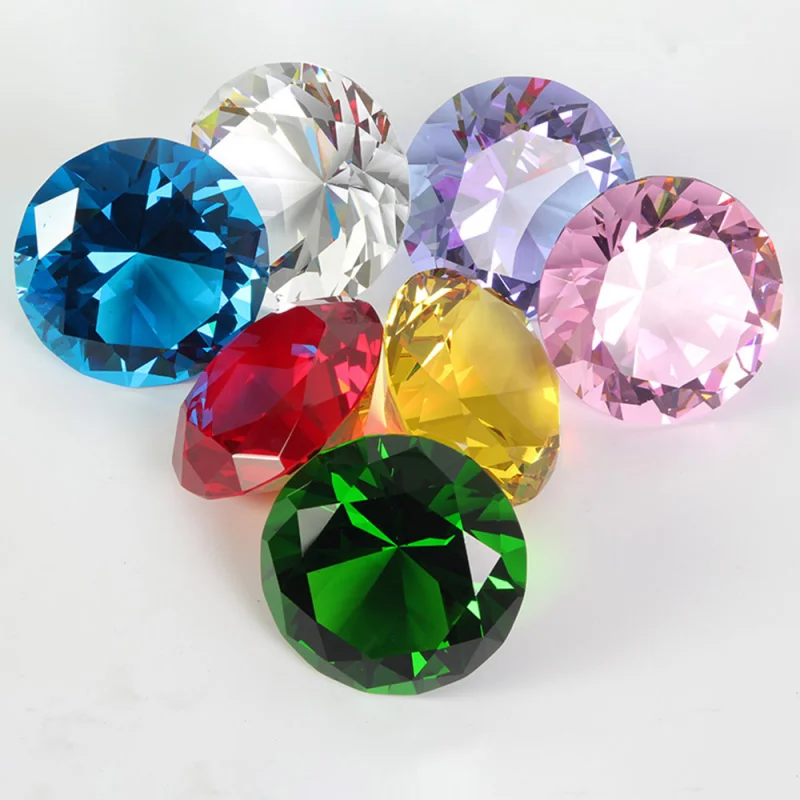 10 Colors Crystal Diamond Shaped Paperweight Decor Cut Glass Giant Gemstone Wedding Jewelry Christmas Ornament Gifts