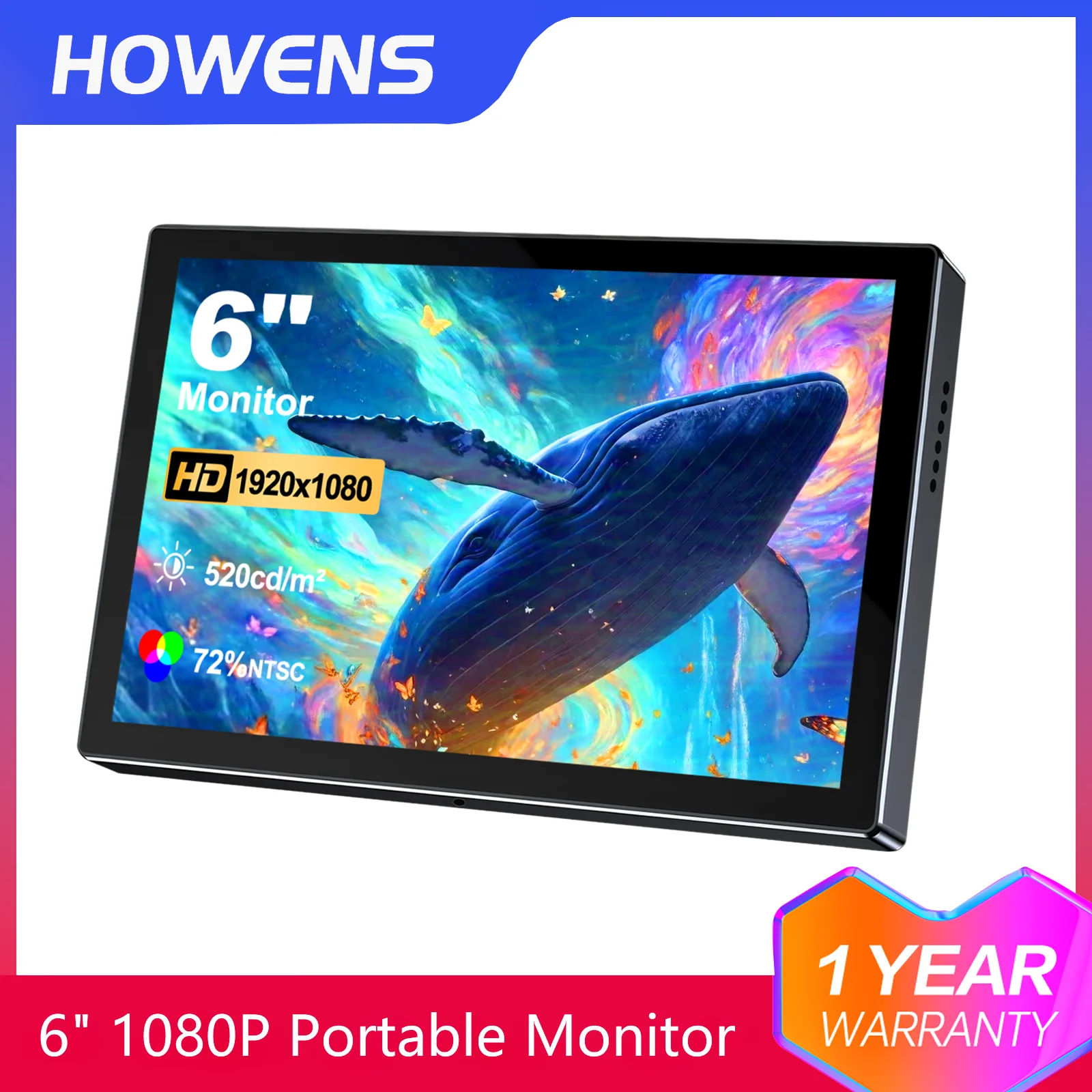 6 Inch Portable Monitor HD 1080P IPS Port Type-C USB HDMI Expansion Second Level Display For Laptops Computer Gaming Console PC