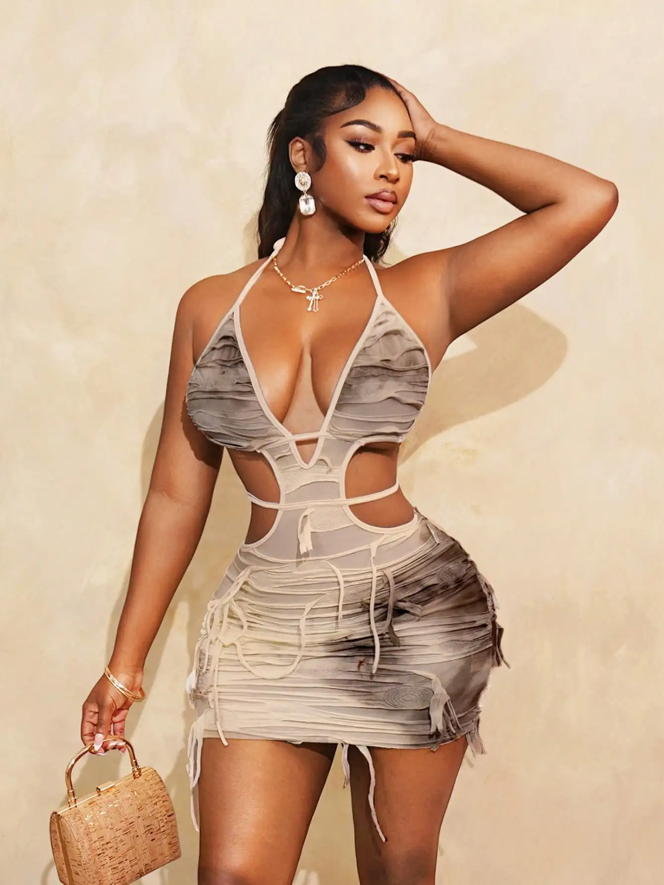 

Sexy Halter Cutout Ruched Mini Dress with Tassels for Summer Night Out