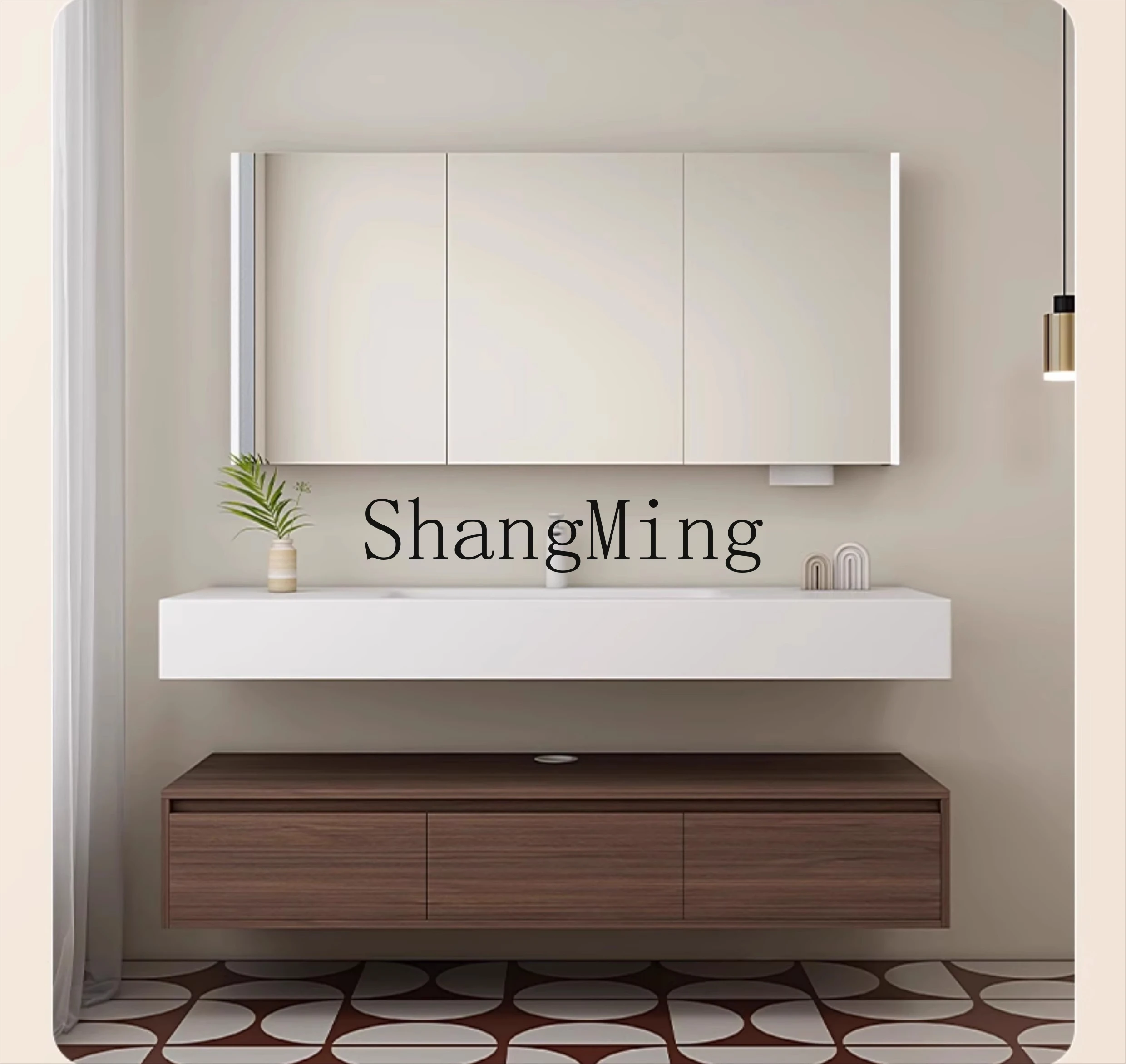 

HJ hotel wind rock slab integrated basin bathroom cabinet washbasin toilet walnut pattern washbasin cabinet