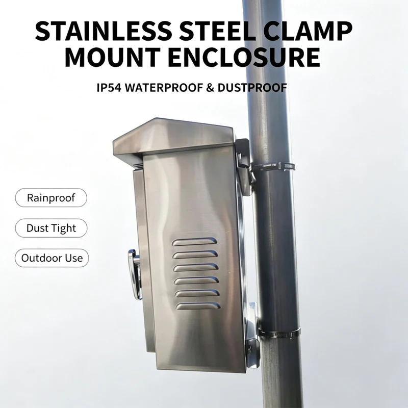IP54 Waterproof Dustproof Stainless Steel Pipe Clamp Mount Electrical Cabinet Outdoor Utility Power Distribution Box