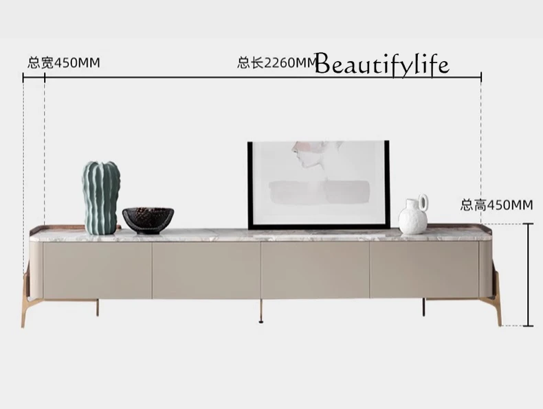 

Italian natural marble TV cabinet coffee table combination modern minimalist locker living room floor cabinet