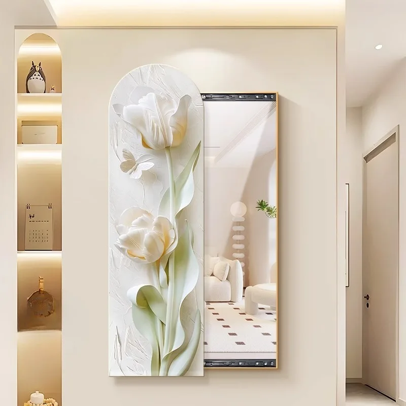 Lustro przesuwne na całą sylwetkę, niewidoczne, z efektem kremowego wiatru, dekoracyjny obraz