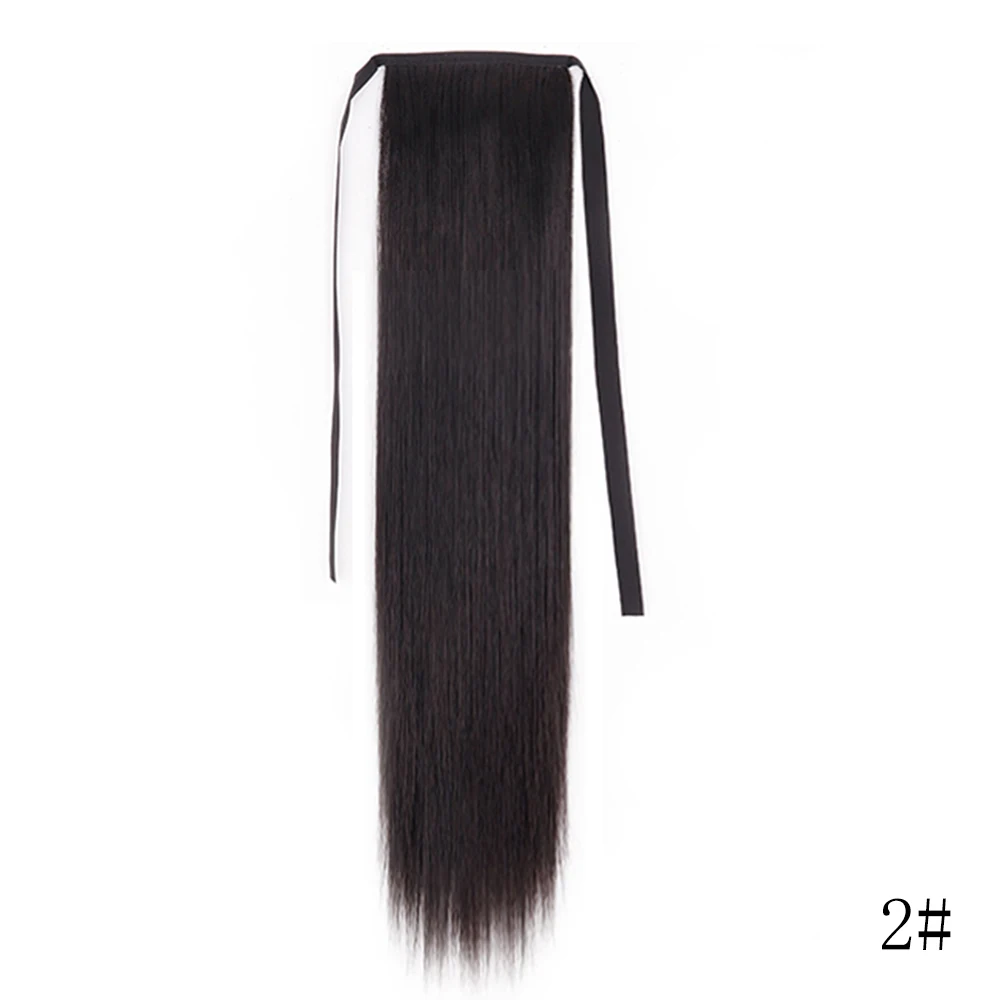 LISI GIRL Kunsthaar 22''34'' Langer, gerader Pferdeschwanz zum Umwickeln, Clip-in-Haarverlängerungen, schwarzes Haarteil, Kopfbedeckung