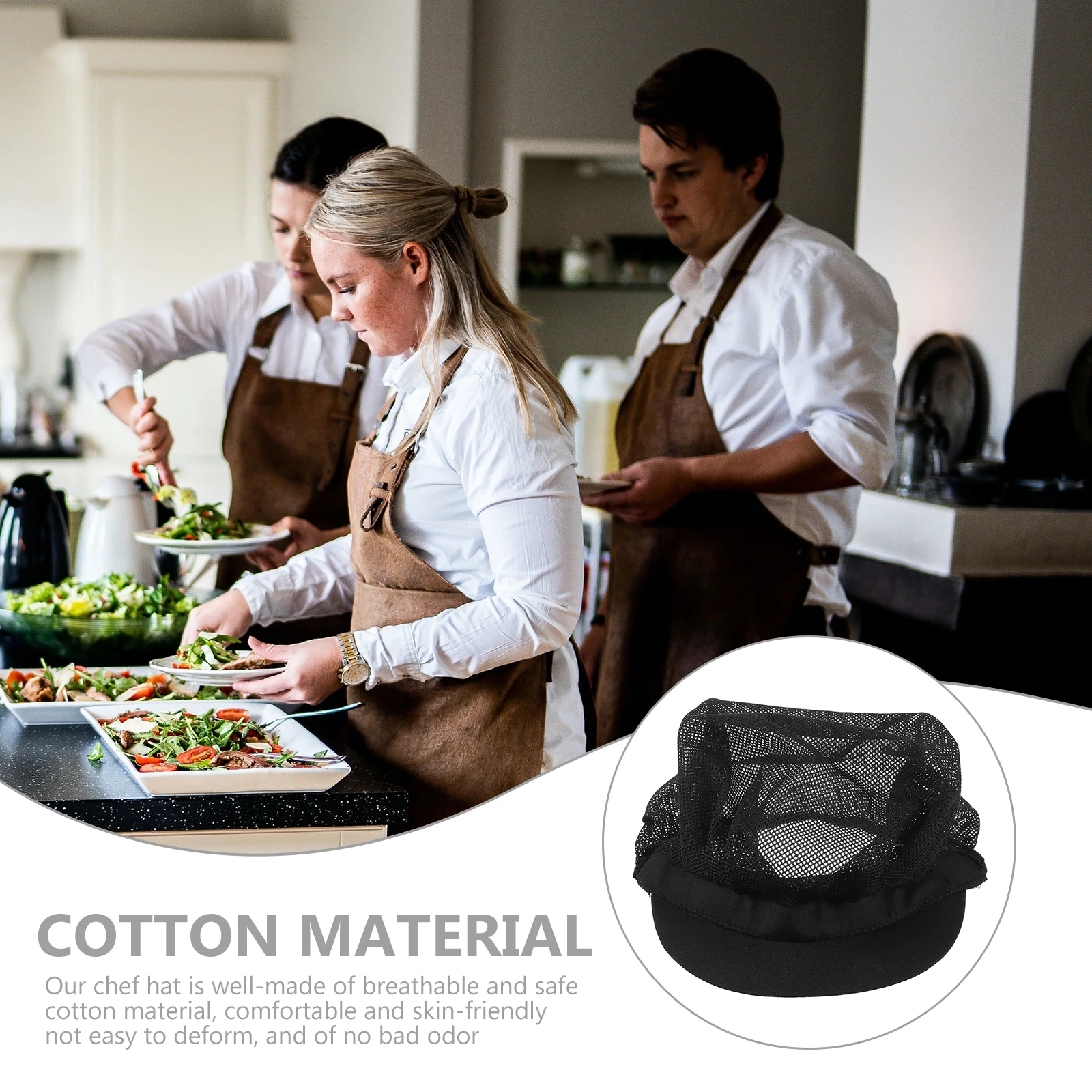 

Mesh Chef Hat for Women Men Kitchen Working Hats Black Reusable Cooking Headgear Cotton Material Chef Clothing