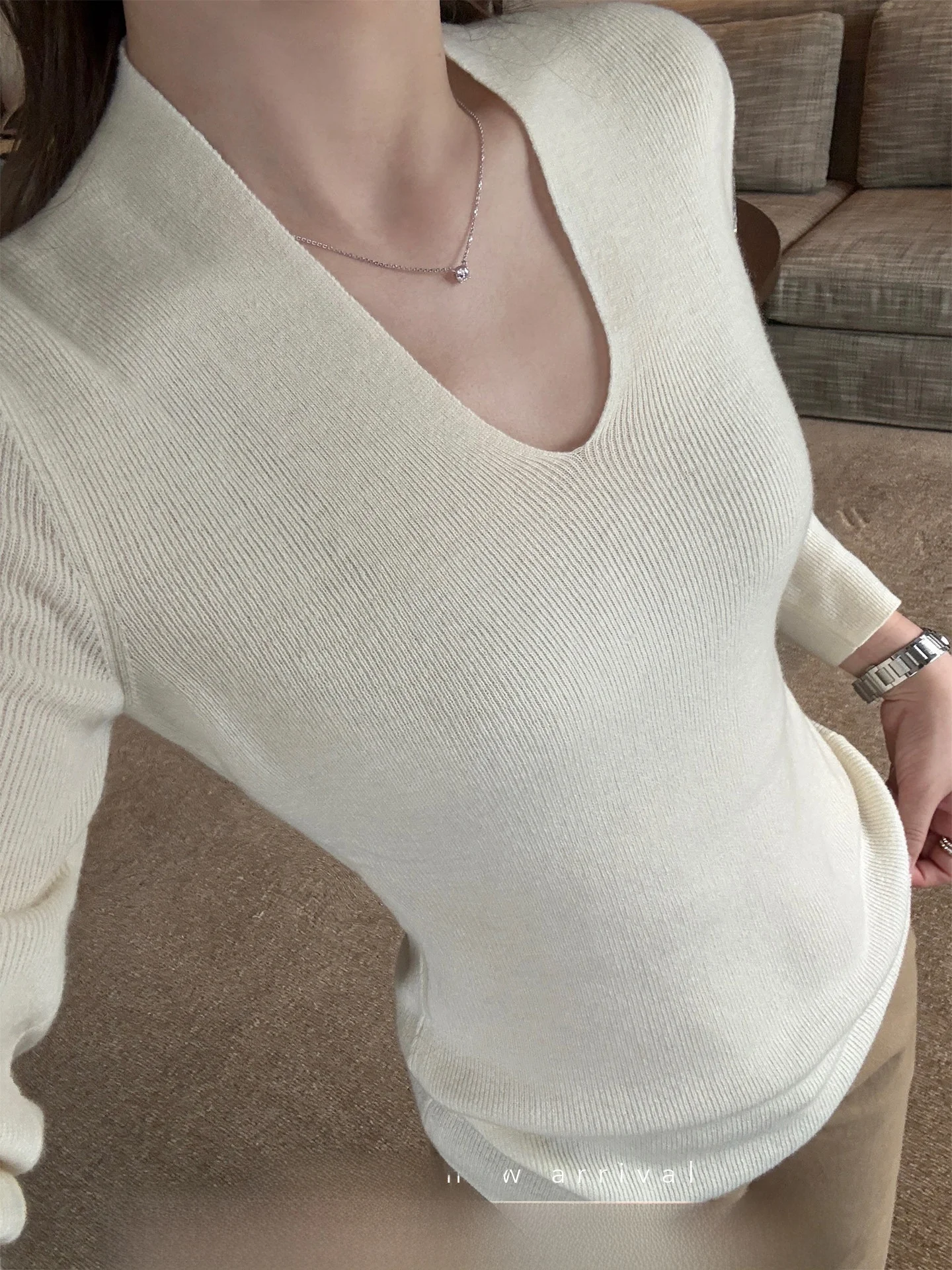 

Xzichic Women's V-ne Sweater 00% Wool Slim Fit Skin-friendly Knitted Top Commute Sle Autumn Winter Faion Inner Wear