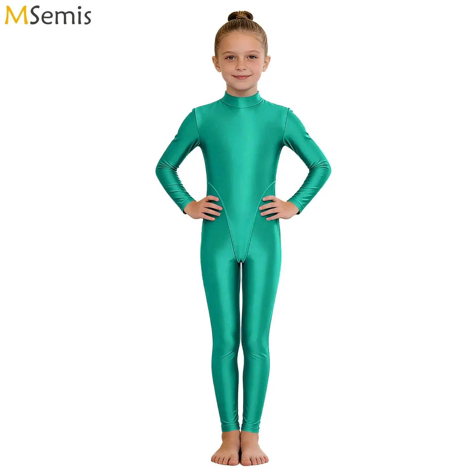 

Kids Girls Gymnastics Ballet Tights Unitards Jumpsuit Figure Skating Oil Glossy Full Body Dance Training Performance Costume