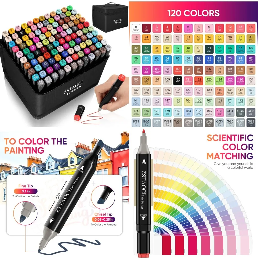 

120-цветные спиртовые маркеры, художественные маркеры для взрослых, художников, раскраска, рисование, эскизы, набор маркеров для рисования с двумя наконечниками, идеально подходящий для B