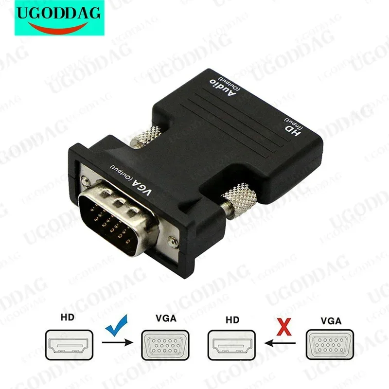 HDMI-compatible Female to VGA Male Converter 3.5mm Audio Cable Adapter 1080P FHD Video Output for PC Laptop TV Monitor Projector