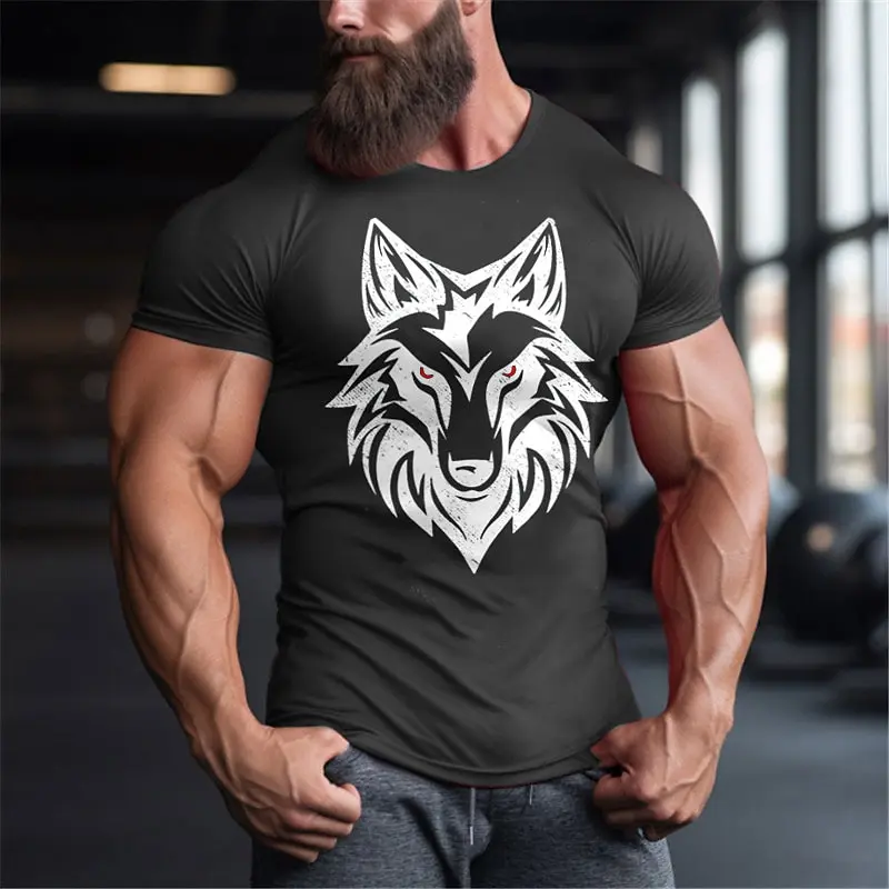 

Funny 3D Wolf Print T Shirt For Men Outdoor Fitness Sports Short Sleeve Tops Casual O-neck Quick Dry Tees Fashion Loose T-Shirts