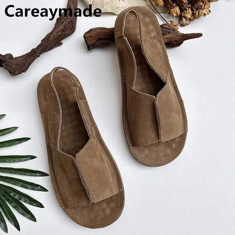 Careaymade-100% Genuine Leather Original handmade retro women\'s sandals casual soft flat sole simple comfortable women shoes