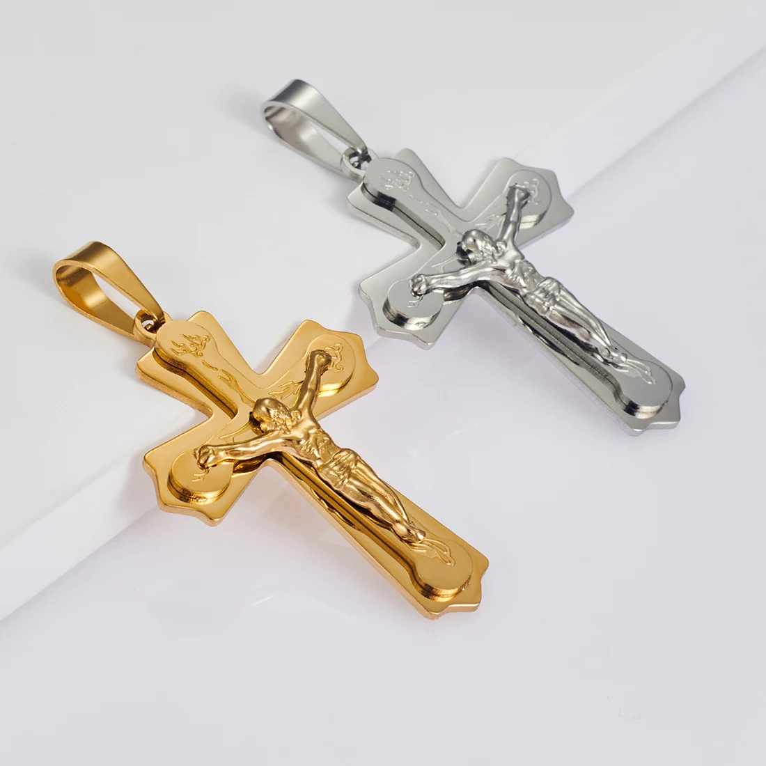 Christian Jesus 316L Vintage Mens Width 35mm Stainless Steel Religion Cross Pendant Necklace Chain Jewelry Gift