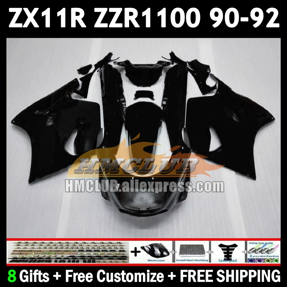 Body For KAWASAKI NINJA ZX-11R ZZR 1100 CC 1990 1991 1992 173No.17 ZX-11 ZZR1100 ZX 11R matte black 11 R ZX11R 90 91 92 Fairing