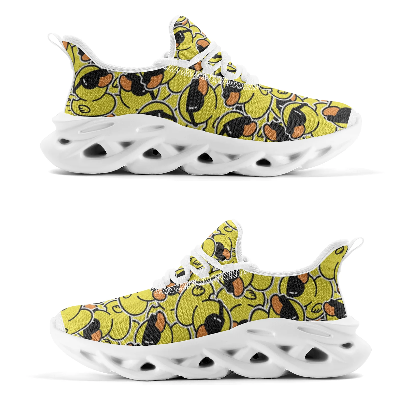 Gele eend met zonnebril casual sneakers, heren en dames, hardloopschoenen, lichtgewicht mesh-schoenen