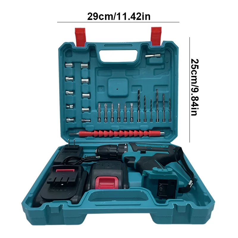 36VF boorcombinatieset, 1 batterijen en een snellader en draagbare behuizing met werklampen