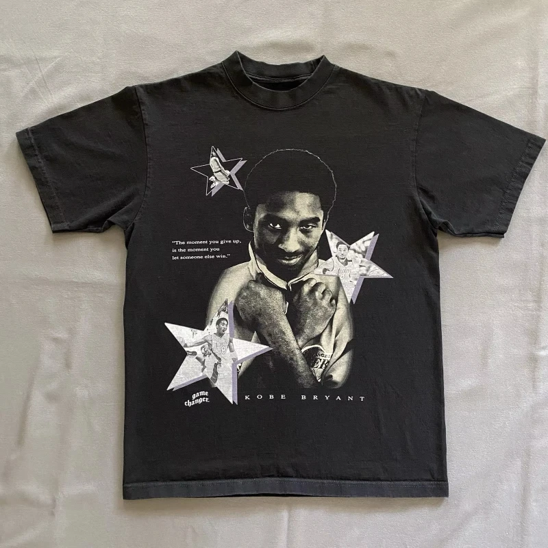 ايفرسون كوبي وجه كبير كرة السلة مطبوعة قصيرة الأكمام القطن تي شيرت الرجال النساء الصيف خمر Y2K المحملة موضة ملابس الشارع الشهير غير رسمية