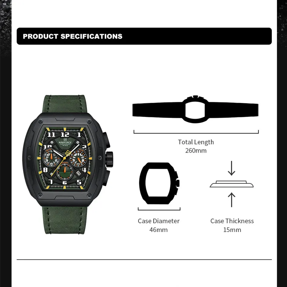 NAVIFORCE Sports Watches Multifunction Chronograph Quartz Watch with Leather Strap Creative Design Dial Luminous Hands Clock