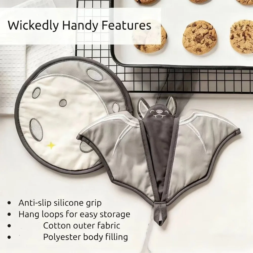 

Practical Heat Resistant Bat Oven Mitts Non Slip Thickened Pot Holders Set Safe Grilling Gloves Cooking