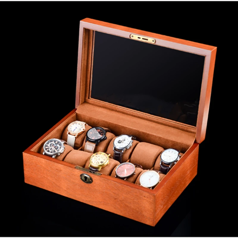 10 Slots Wood Watch Box Case New Watch Box Organizer With Window Luxury Watch Holder Jewelry Storage Gift Case