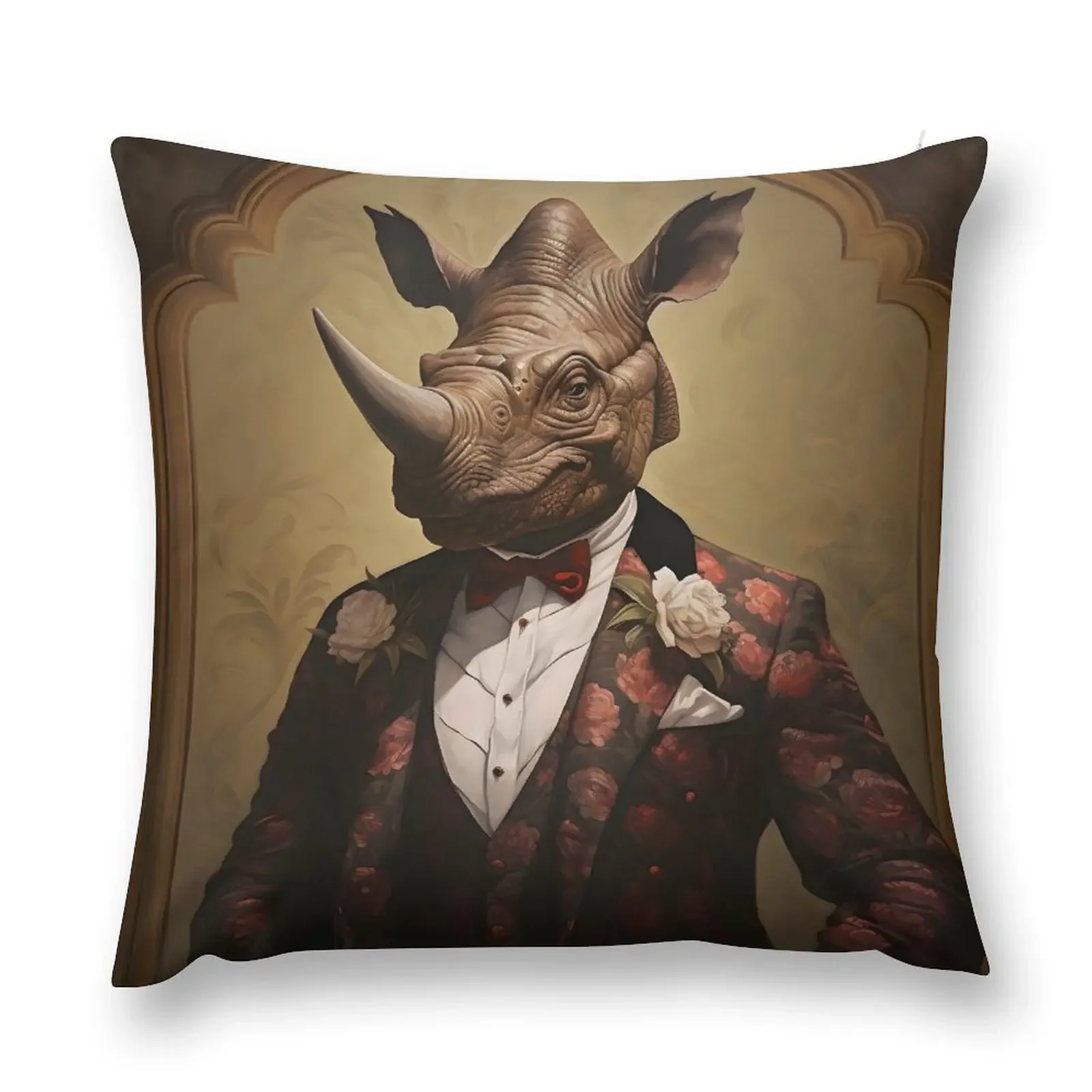 Rhino Portrait Dapper Animal Art Throw Pillow Decorative Sofa Cushion Embroidered Cushion Cover Luxury Sofa Cushions pillow