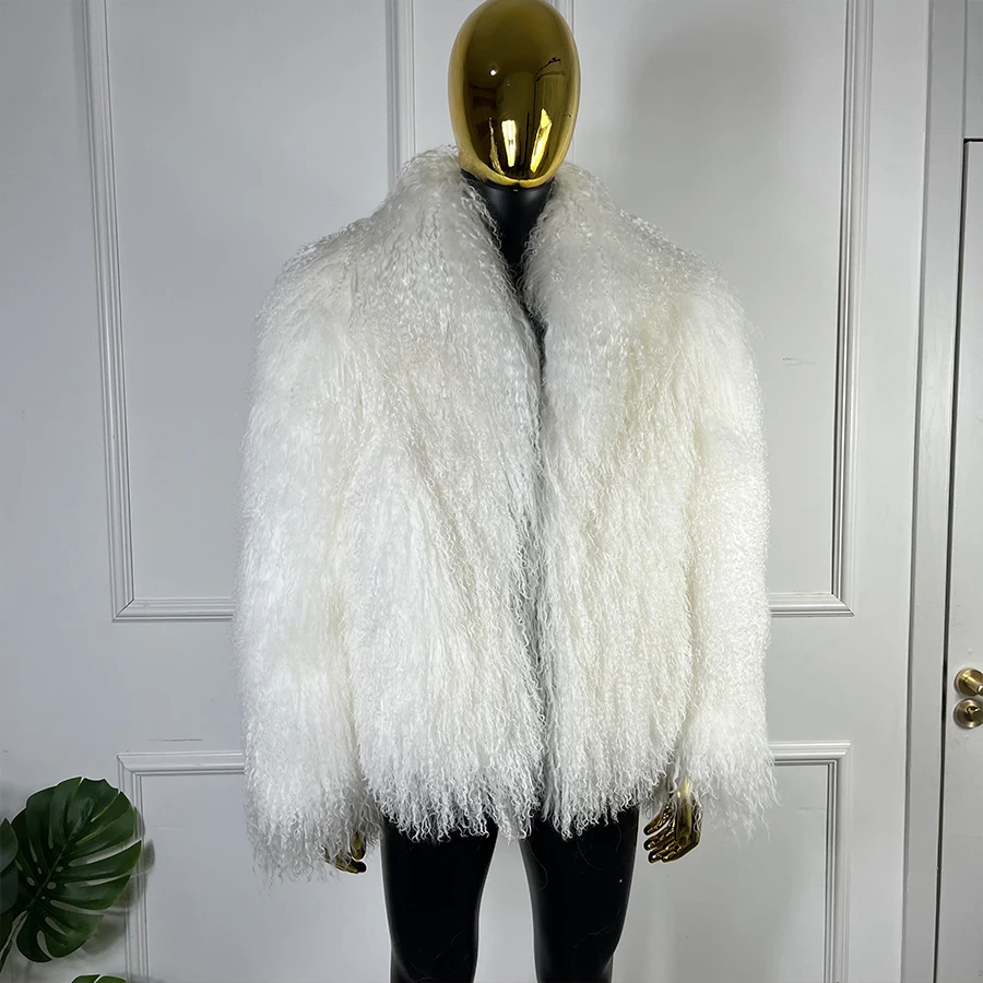 

Real Fur Coat With Collar White Mongolian Fur Coat Men's Winter Fur Jacket Luxury Clothing For Mens