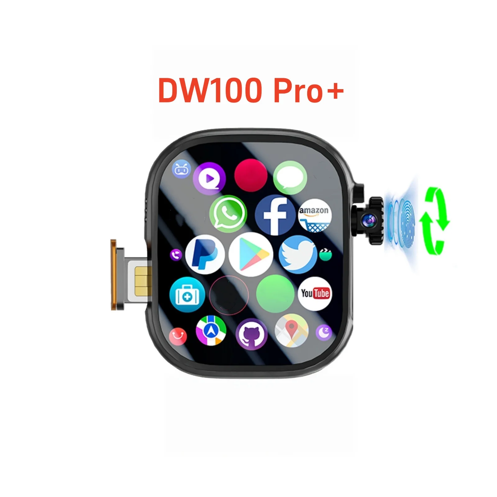 Original DW100 Pro+ Ultra Touch ID Smartwatch with Fingerprint Unlock 2.29'' AMOLED Screen 1580mAh Battery 180° Rotating Camera