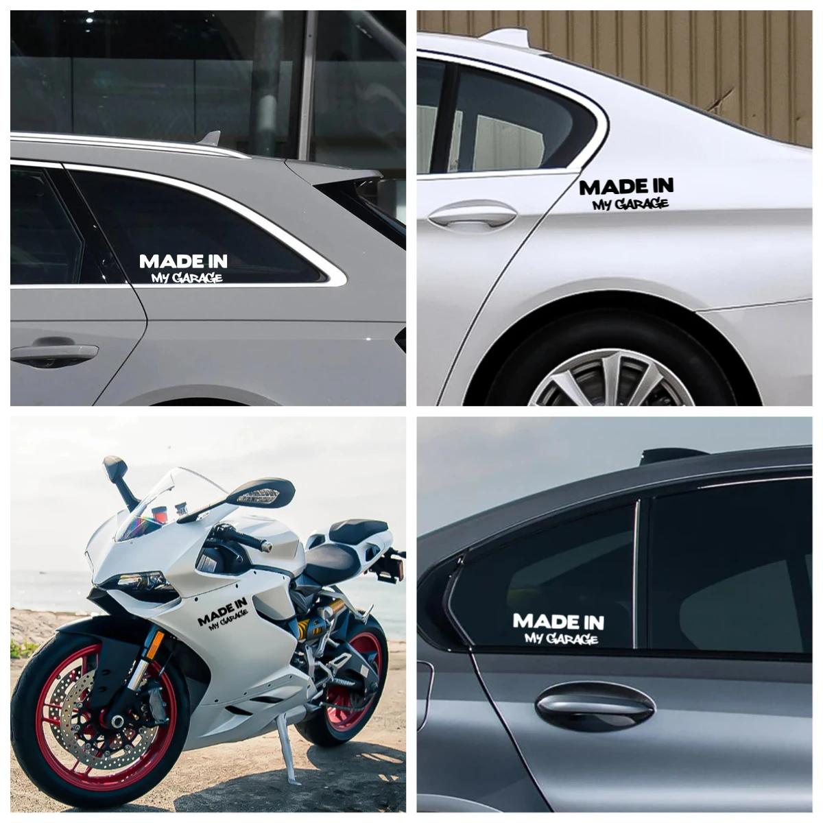 

Funny Garage Slogan Decal - "MADE IN MY GARAGE" Car Styling Sticker for Body & Motorcycle, Black/White/Laser Option