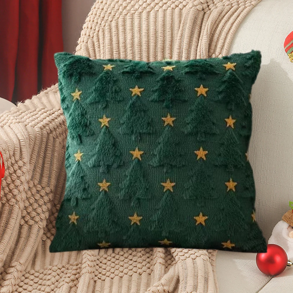 Christmas Tree Throw Pillow Cover with Yellow Star Christmas Pattern Throw Pillow Cover Soft for Winter Holiday Decoration