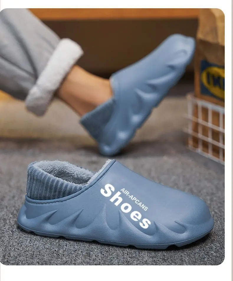 

2026 Women Men Winter Warm EVA Soft Sole Waterproof Slides Slippers Slip On Scuff Clogs Short Plush Platform House Shoes Indoor