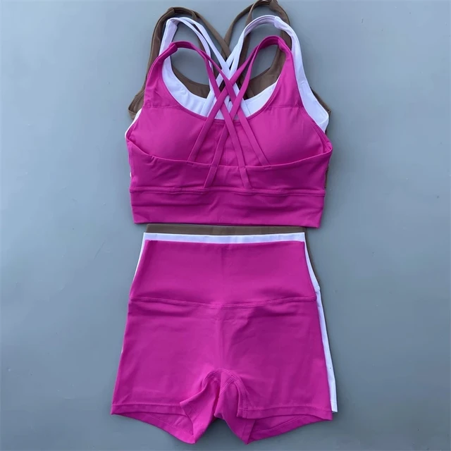Solid Color gym bike Yoga Set short Legging +cross sport bra Tracksuit  Athletic Women Gym Suit Comprehensive Training Jogging