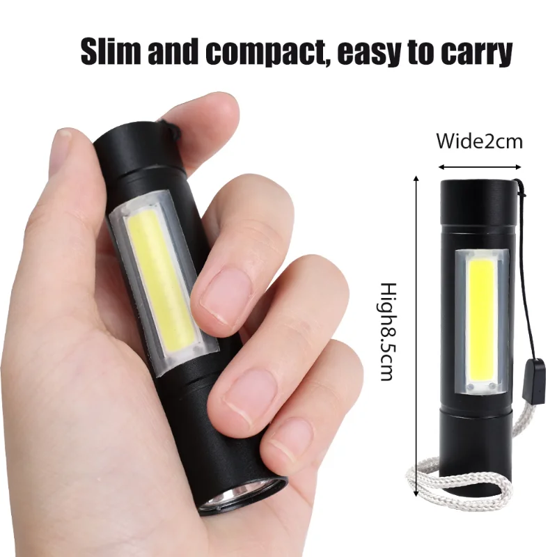 Portable Mini LED Flashlight XPE COB Flashlight with 3 Modes Rechargeable Zoom Flashlight Light Waterproof Camping Light