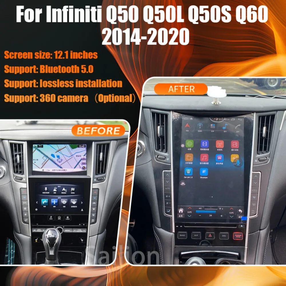 Android14 Car Radio For Infiniti Q50 Q50L Q50S Q60 2014-2020 Tesla Automotive Multimedia Carplay Auto WIFI Bluetooth GPS 4G