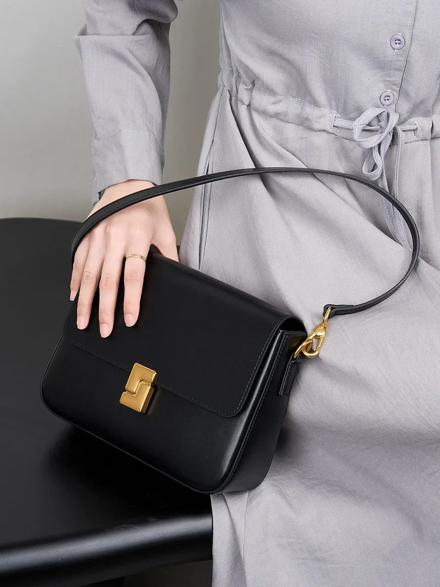 

Genuine Split Leather Women Shoulder Bag Fashion Small Square Armpit Bag High Quality Cowhide Women's Commuter Crossbody Bag