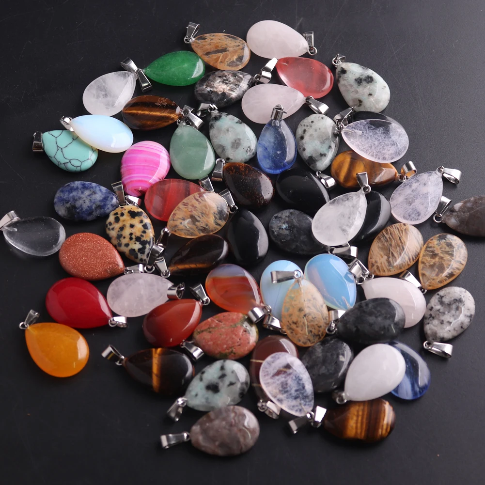 

30pcs/lot Assorted Teardrop Natural Stone Mixed New Water Drop Necklade Pendants for DIY collar Jewelry Making