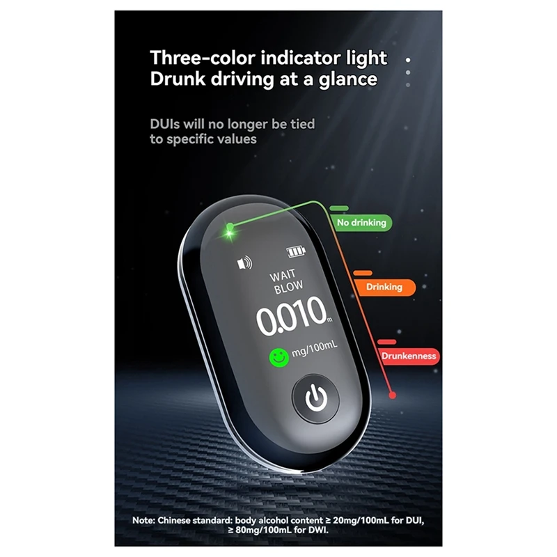 Compact Highly Accurate Alcohol Detector Rechargeable Long-Lasting Breathalyzer G1 Multi-Language Tester