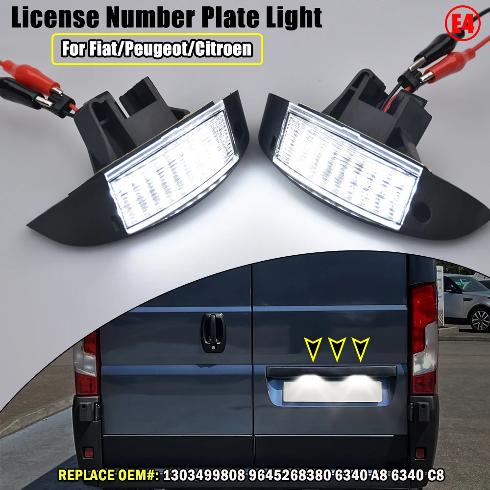 For Fiat Ducato Scudo Citroen Jumpy Peugeot Boxer 2PCS LED Number License Plate Lights Replace OE Number 1303499808