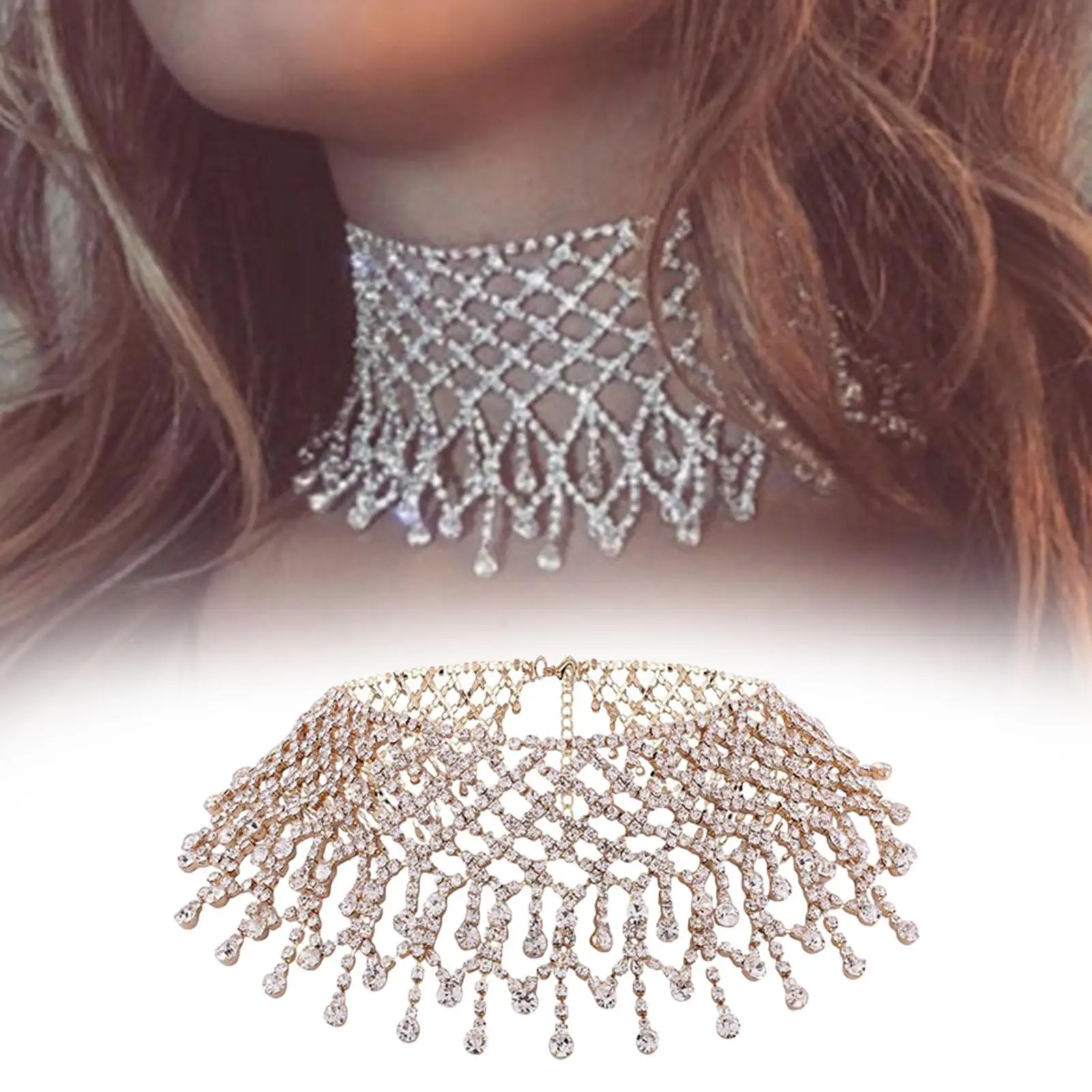 Diamond Tassel Necklace Choker Crystal Neck Chain Trendy Necklace Accessories for Festival Party and Birthday Women